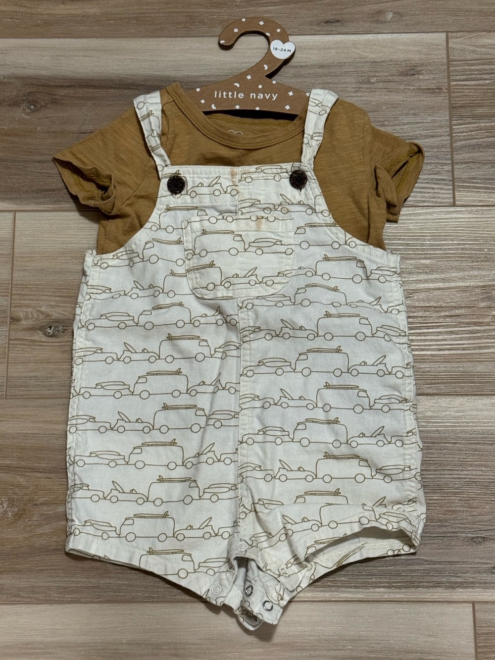 Little Navy Surf Van Overalls Romper & Tee Set 18-24M